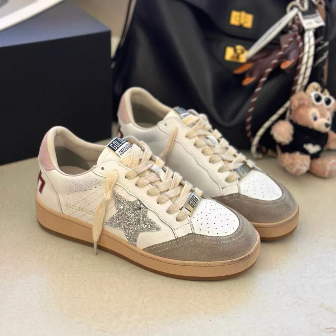 【YHH】粉银星星做旧春季复古拼接休闲板鞋-YHX50017