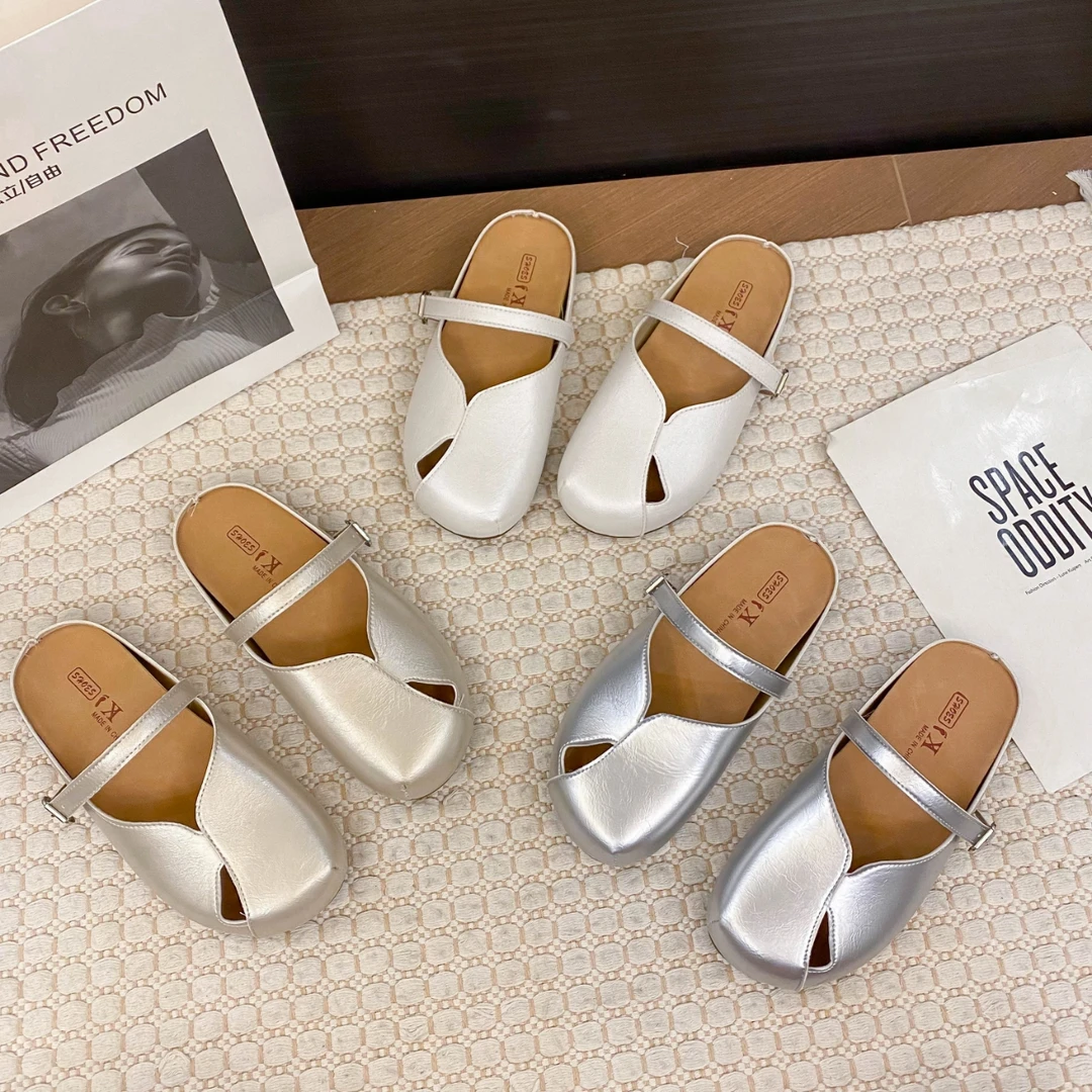 【运费补贴】【断码链接：001-060】复古包头软皮半拖鞋女鞋2025夏新款