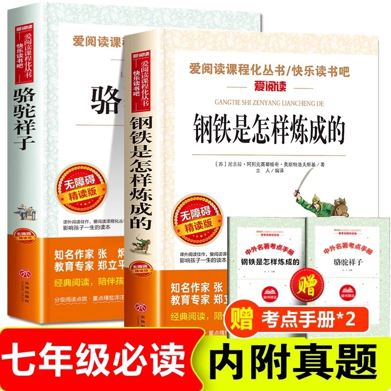 骆驼祥子七年级下册必读书籍 人教版钢铁是怎样炼成的正版完整版