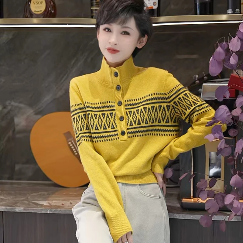 【费尔岛】100纯羊毛衫立领显瘦保暖时尚洋气显瘦针织衫 MG8568