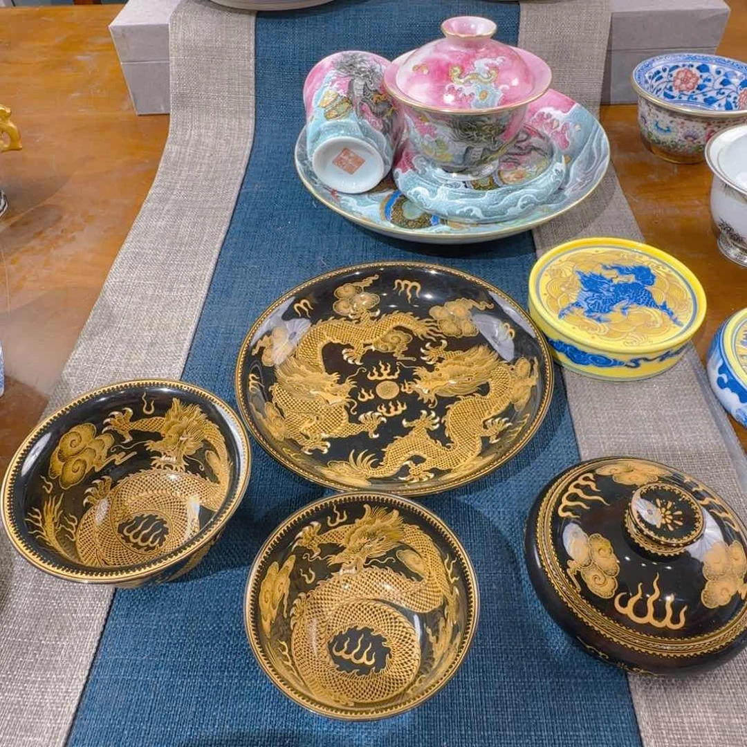 满绘金龙手工手绘四件套