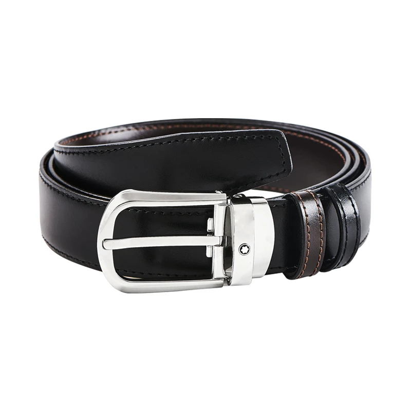 MONTBLANC 万宝龙 马蹄形针扣经典男士黑/棕色双面腰带皮带