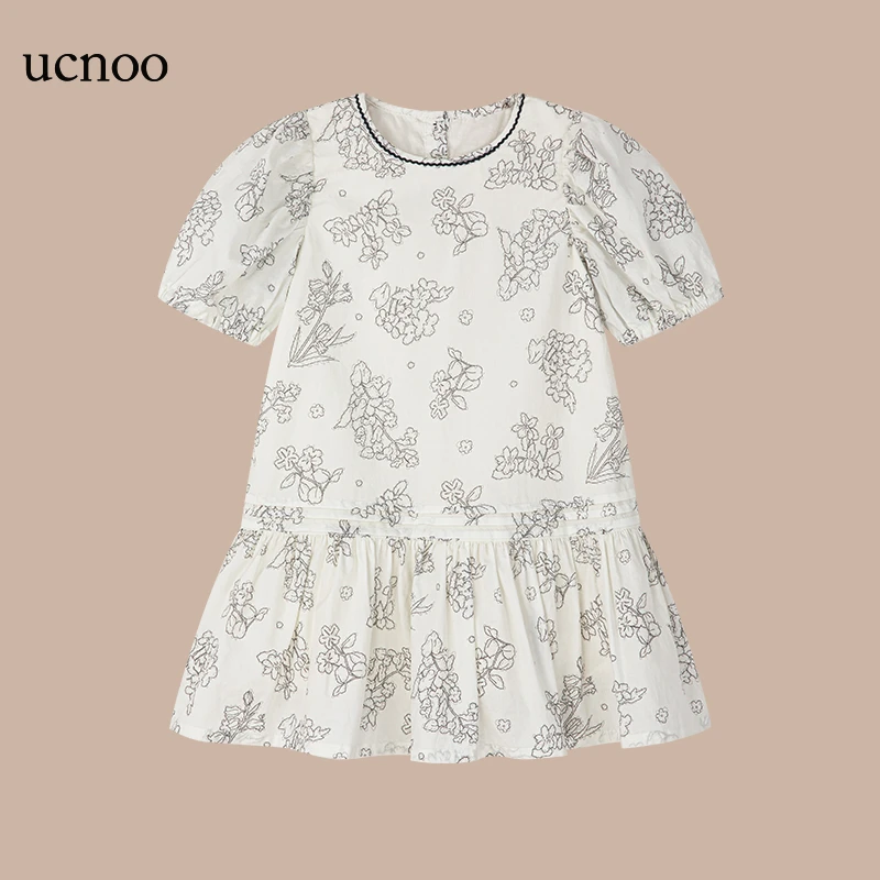 UCNOO/与虫生日气质裙女童连衣裙夏原创手绘满印柔软泡泡袖裙