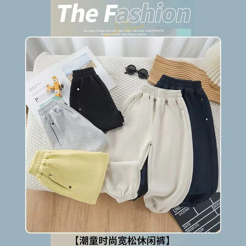 【挺括有型】重磅340克水洗春秋男女童弯道宽松裤LenKid-钉扣一字兜