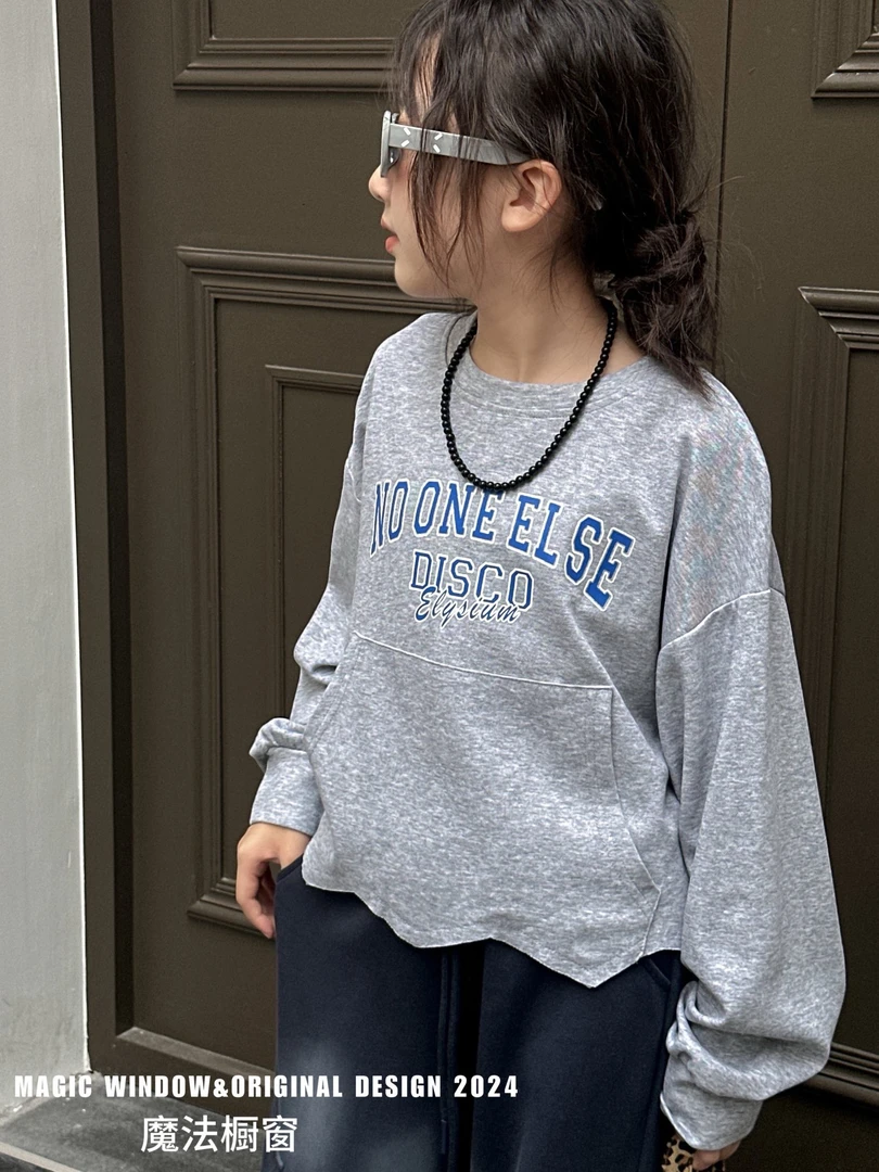 休闲时尚小众62078女童儿童童装上衣圆领长袖百搭