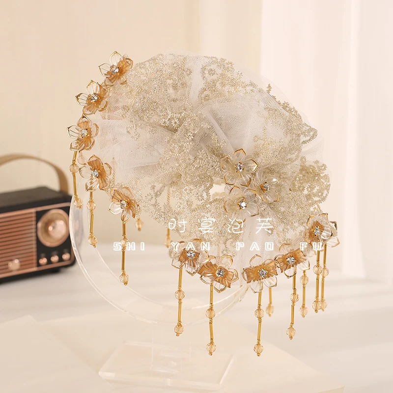 【书卷一梦】国风抓夹刺绣纯手工莲花流苏发夹原创设计新中式鲨鱼夹