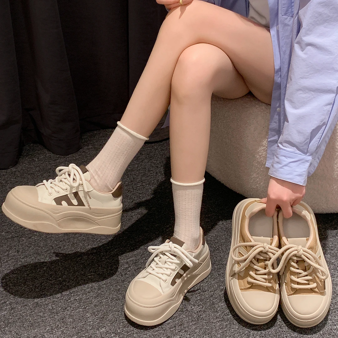 贾不假休闲鞋女2025新款夏季流行复古百搭小个子增高厚底轻便板鞋