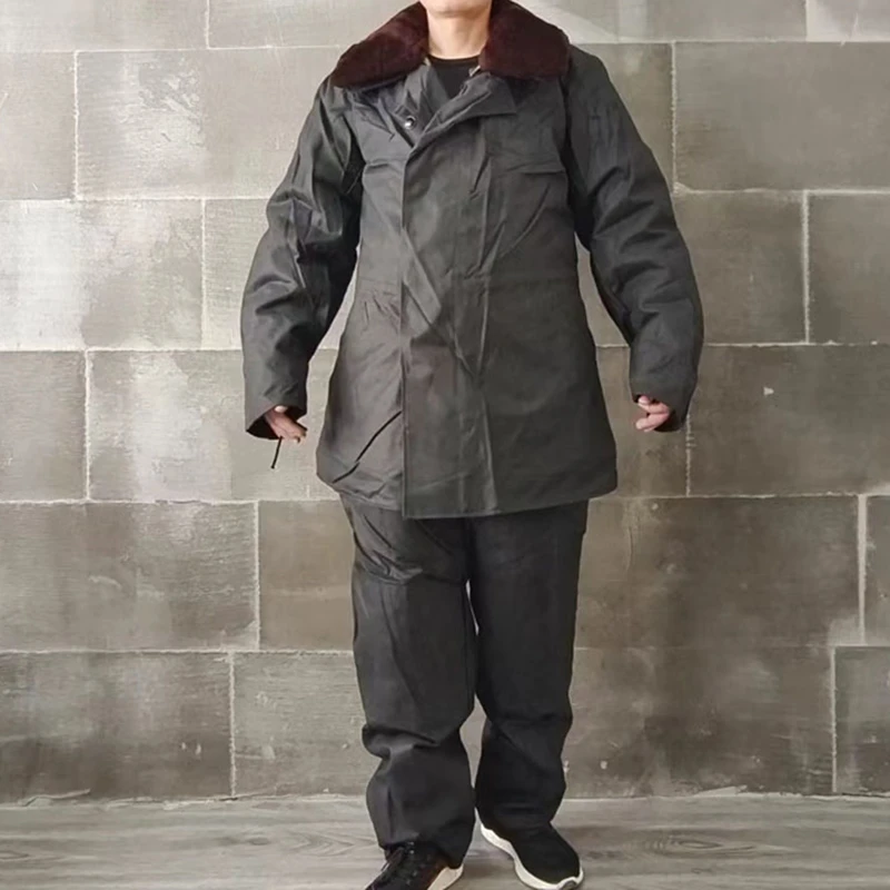 59地勤棉服套装冬季棉花带毛领黑色防风防水保暖加厚工作服套装男