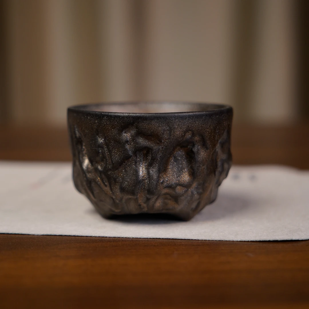 【岩悟】铁锈釉随型岩石杯.3637.粗陶老岩泥原矿无釉主人杯品茗杯