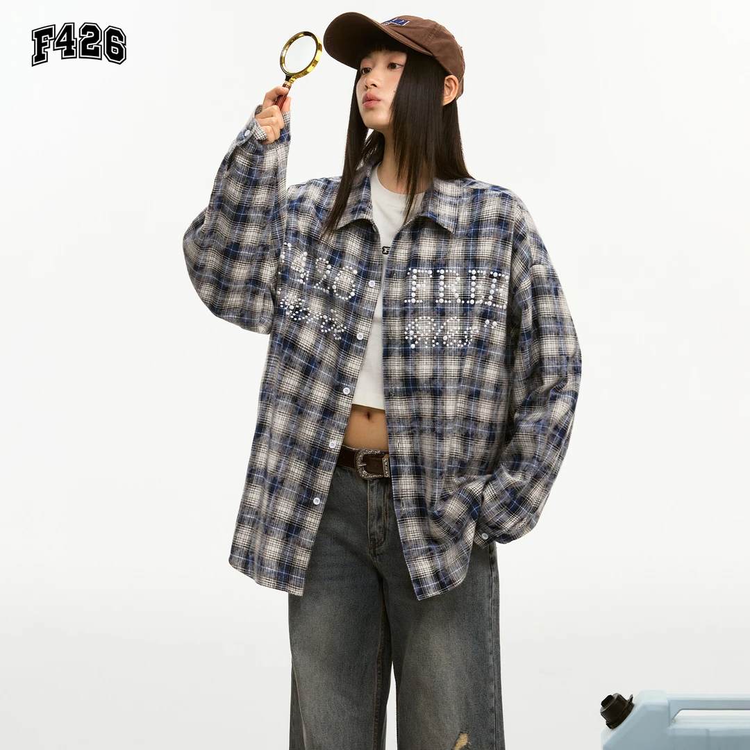 F426国潮秋季新款仿珍珠字体斑驳衬衫7199 达