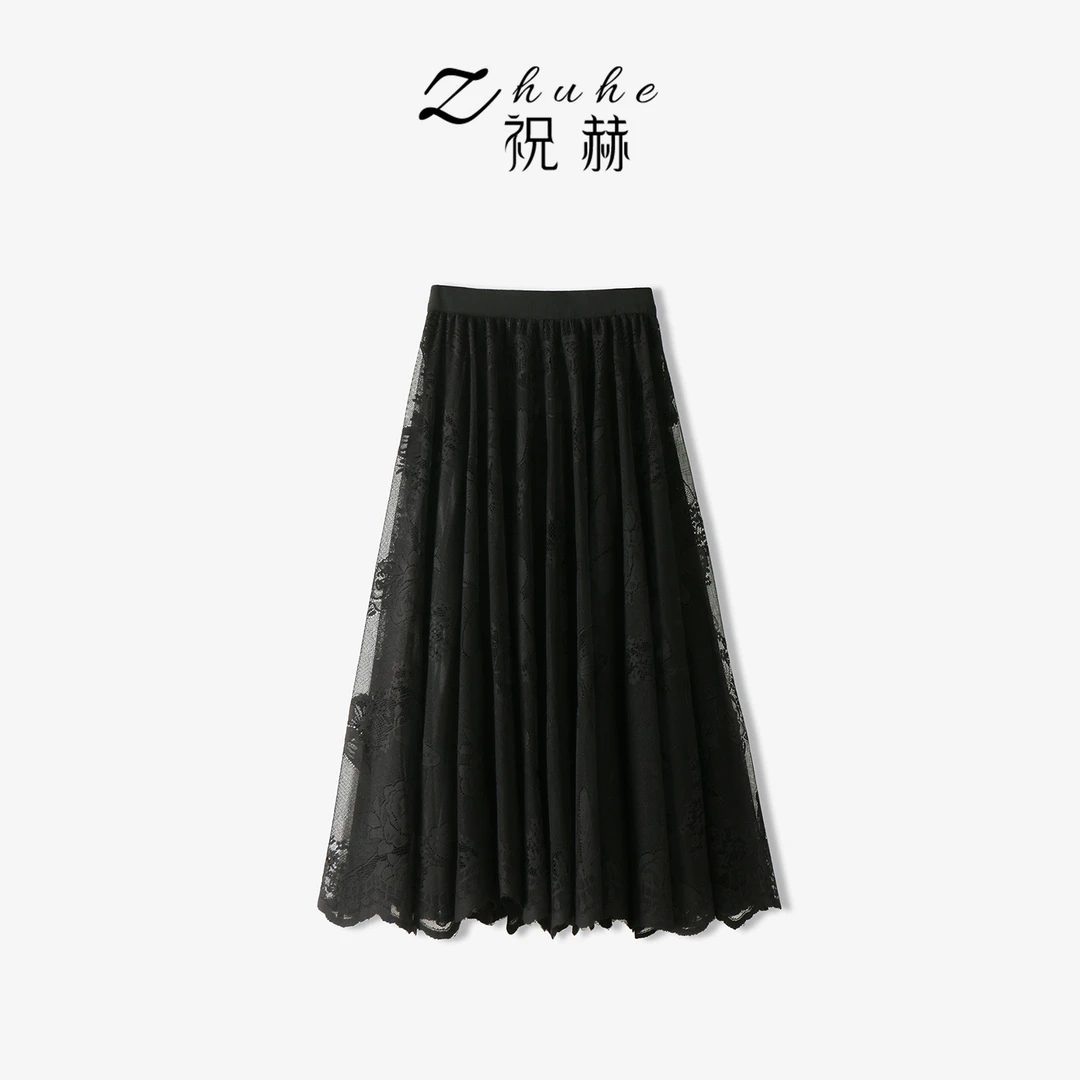 【文君教穿搭】双面可穿 蕾丝镂空半身裙松紧腰蝴蝶裙子1Q2363
