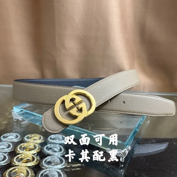 新款高档男士皮带双G字母休闲牛皮腰带青中老年时尚商务高端潮流