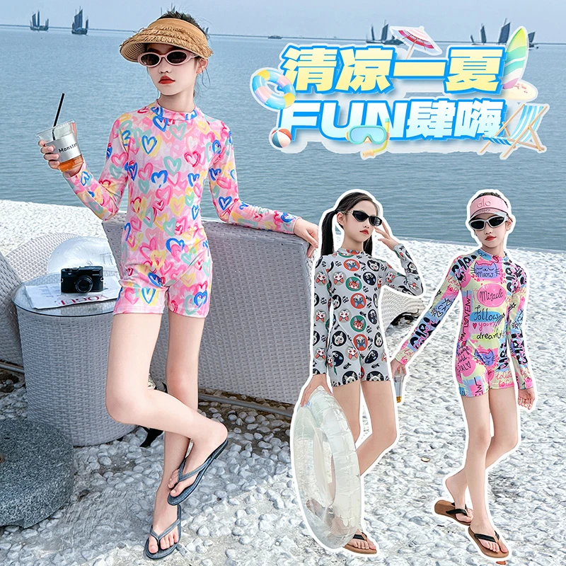 儿童泳衣女童初中生防晒泳装中大童6-12岁女孩2025新款专业游泳衣