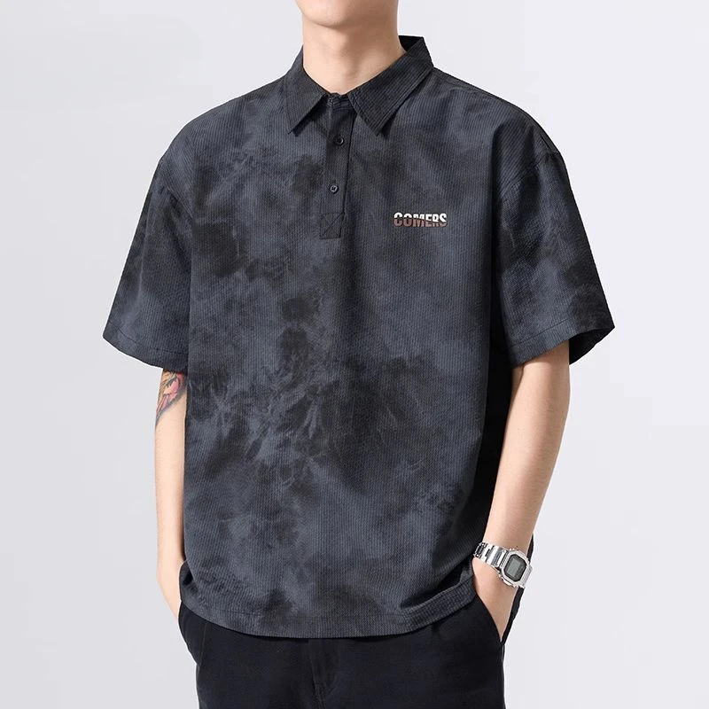 短袖T恤男士2025新款夏季潮流半袖t翻领polo衫宽松上衣服男生