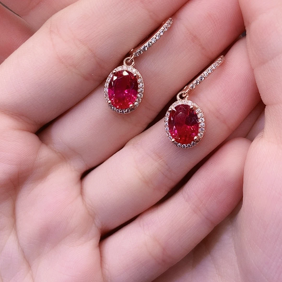 耳饰红宝石银S925镶嵌