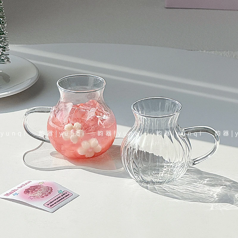 韵器ins玻璃杯简约透明耐热带把小奶壶冰美式拿铁冷萃液咖啡杯