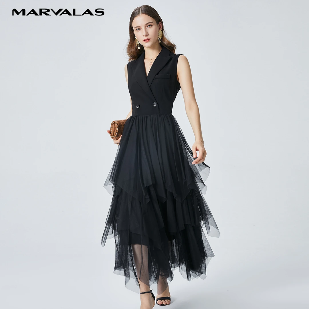 500020-81028【曼德诗】纯色气质高级时尚穿搭感连衣裙小礼裙