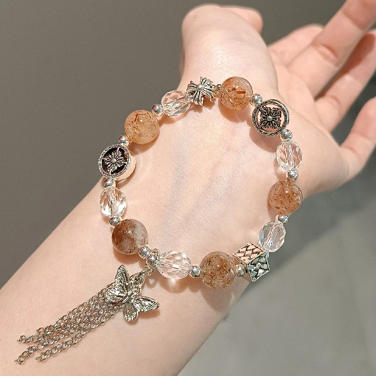 「美拉德」原创设计黑金超七天然水晶流苏手串中性风男女款手链礼物