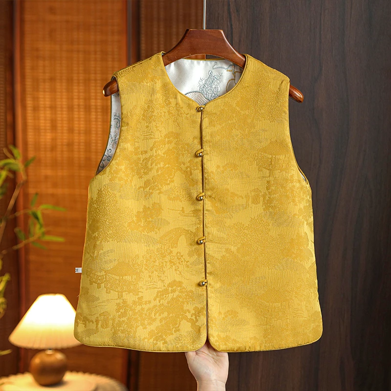 高端亮片刺绣国风马甲新中式女春秋新款中式气质两面穿无袖马夹