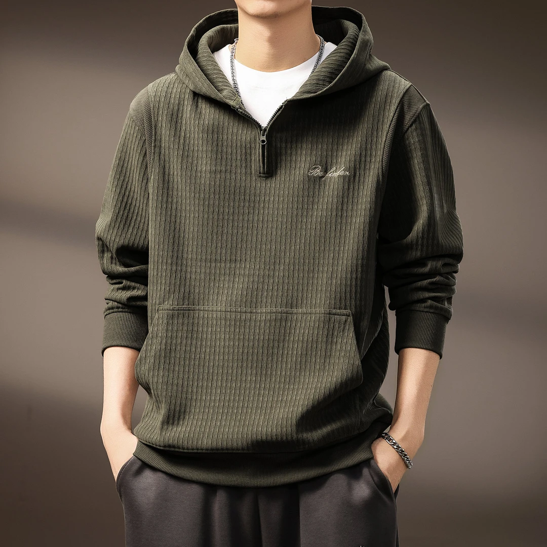 高端美式复古380g重磅半拉链卫衣男秋季潮牌宽松水洗休闲连帽外套