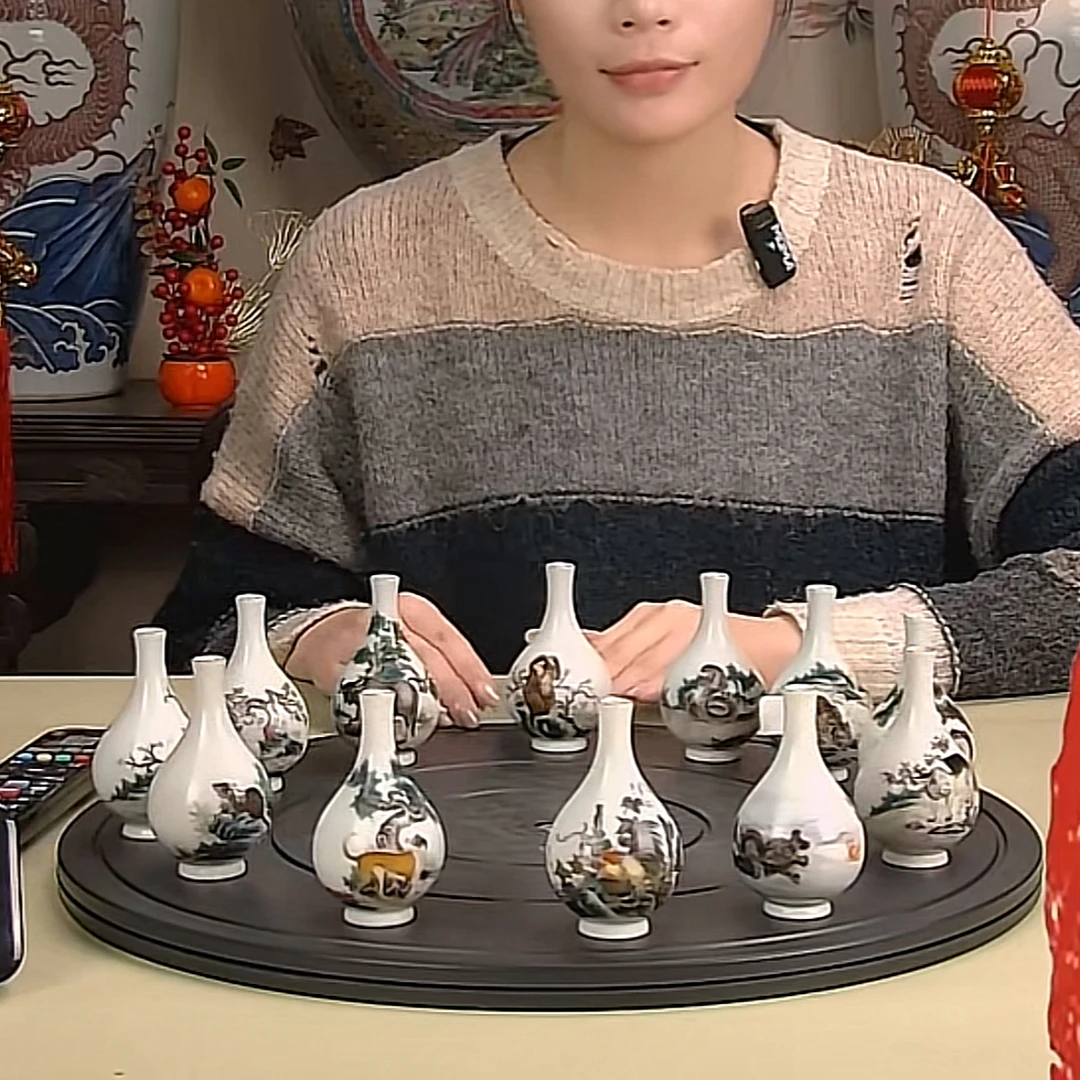 收藏/古玩清粉彩十二生肖胆瓶