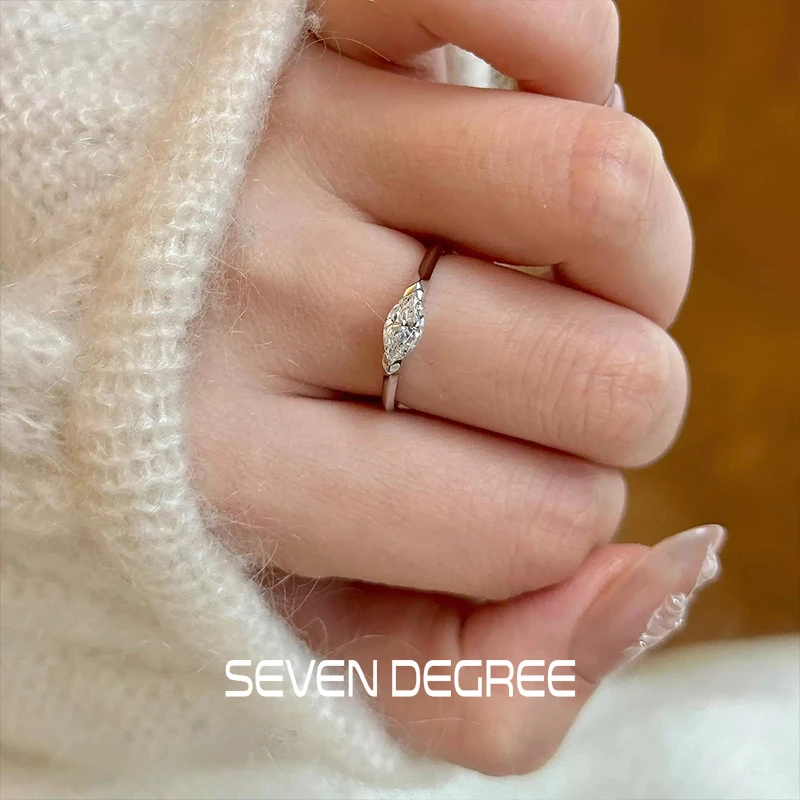 七度 925银合成锆石戒指 女马眼闭口高异形菱形钻戒小众轻奢指环