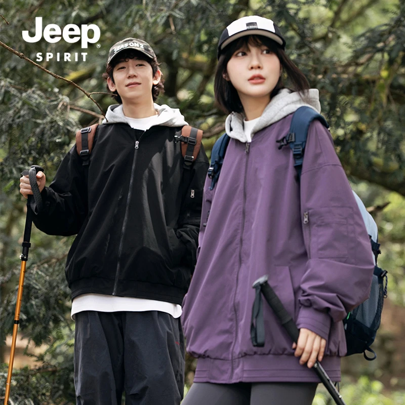 JEEPSPIRIT吉普假两件连帽外套春秋款港风时尚小众情侣款夹克外套