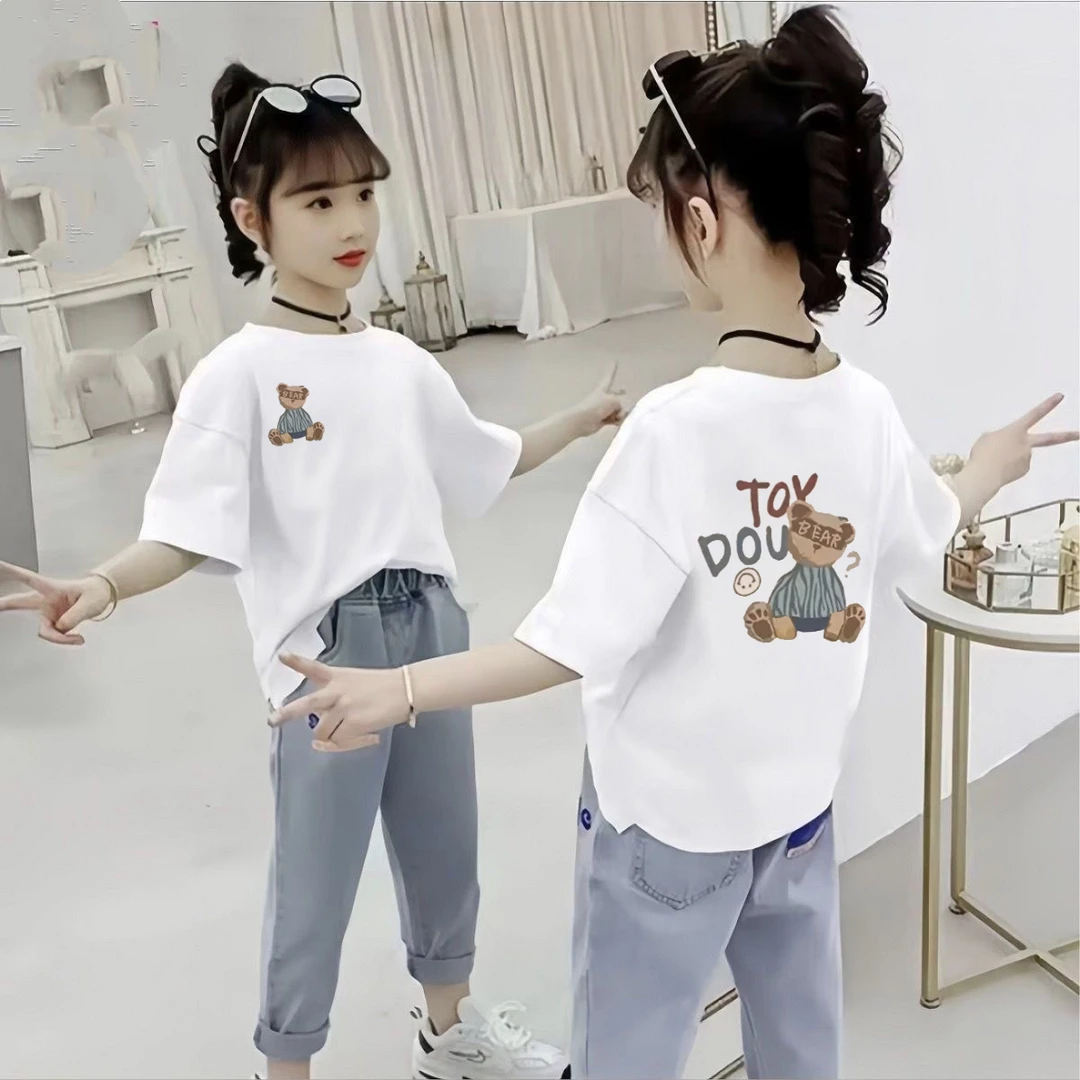 儿童白色纯棉短袖女童t恤夏季2025新款爆款中大童夏天洋气上衣潮