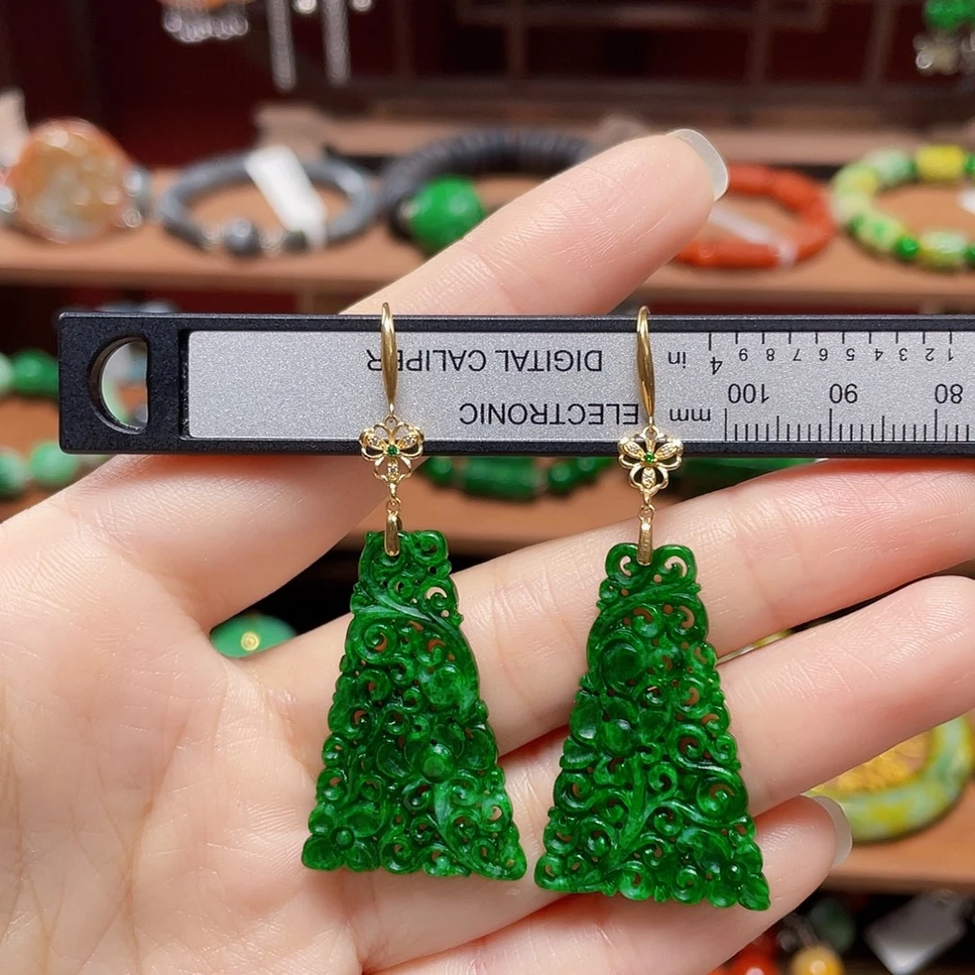 伊***秋翡翠18K金镶嵌耳饰