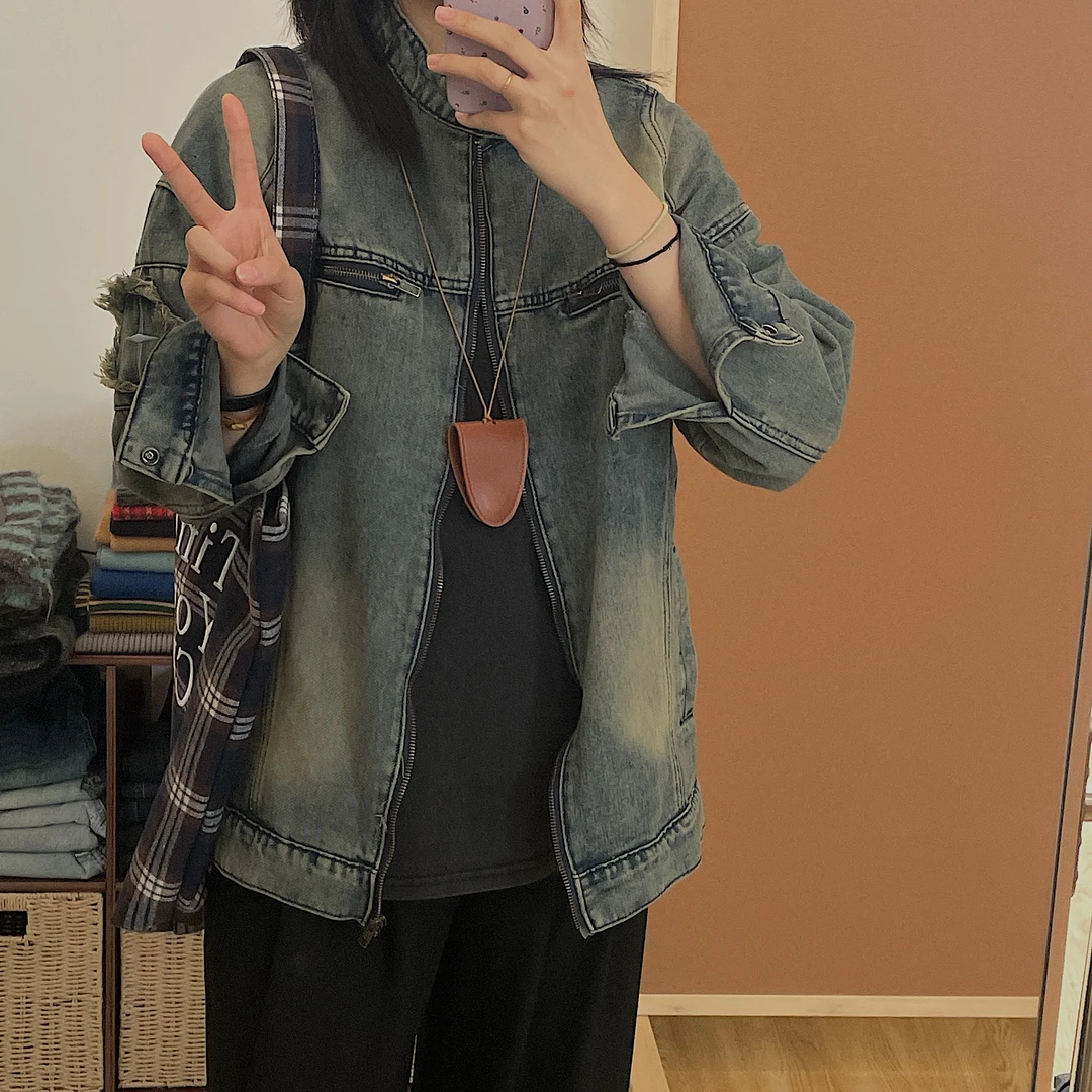 美芽 3月1日10:30am直播上新 【加纳牧记】做旧复古小立领牛仔外套