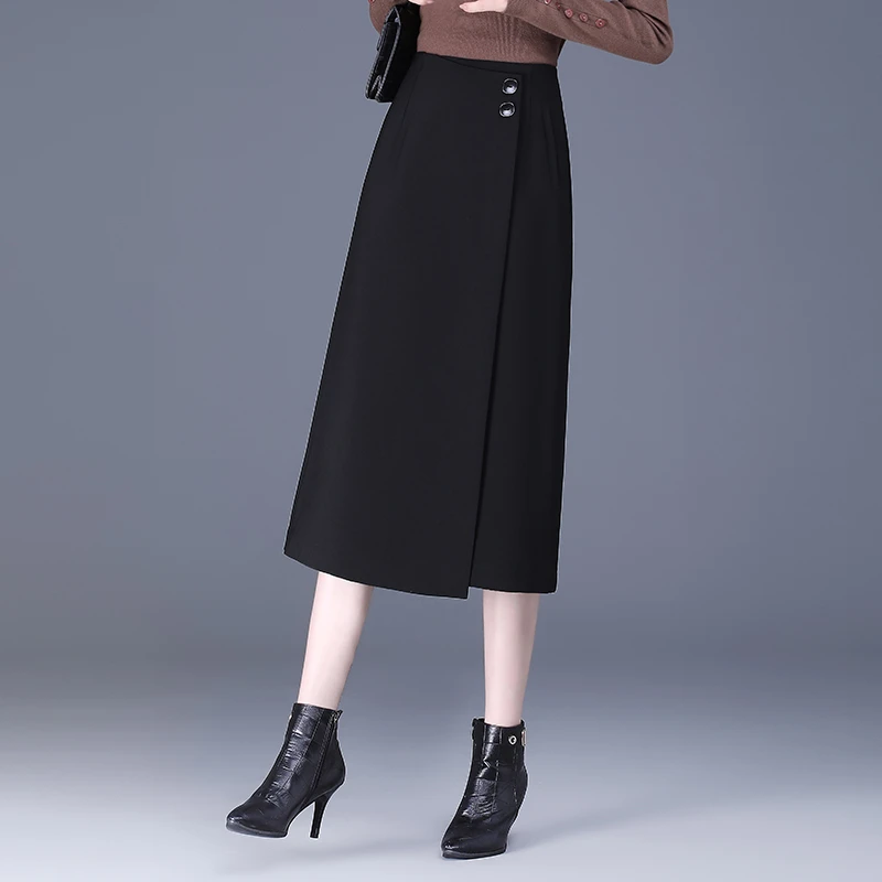 不规则西装半身裙女2025春秋新款高腰显瘦中长款开叉职业包臀裙子