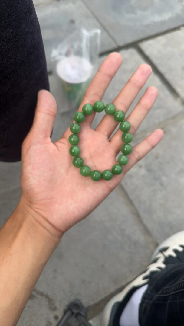和田玉碧玉粉绿手串