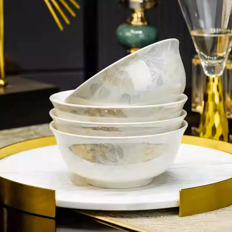 清雅名媛6英寸矮脚面碗4个-6个装家用陶瓷碗盘餐具面碗汤碗