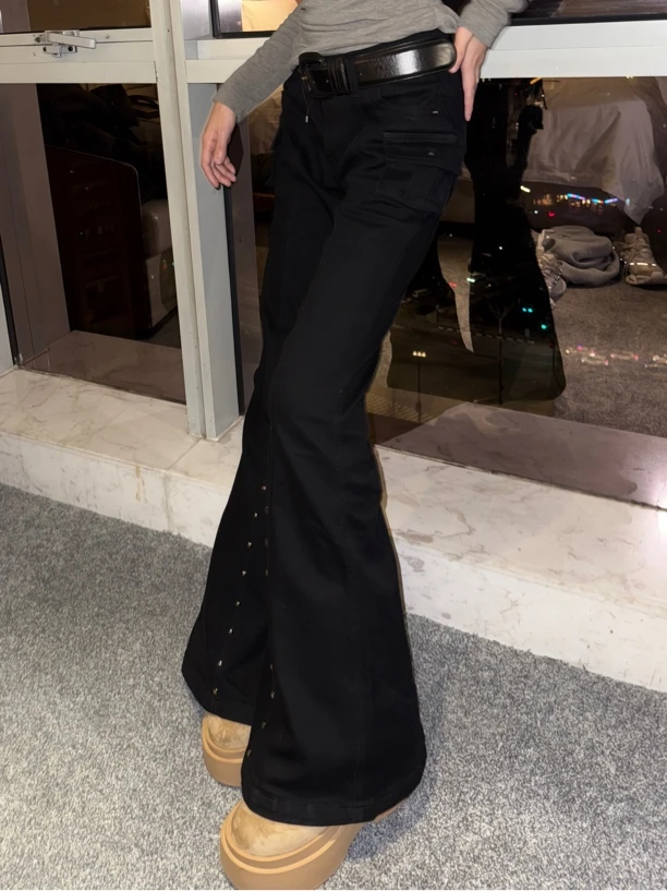 「正确版」显瘦多口袋低腰神裤女白搭修身辣妹喇叭裤