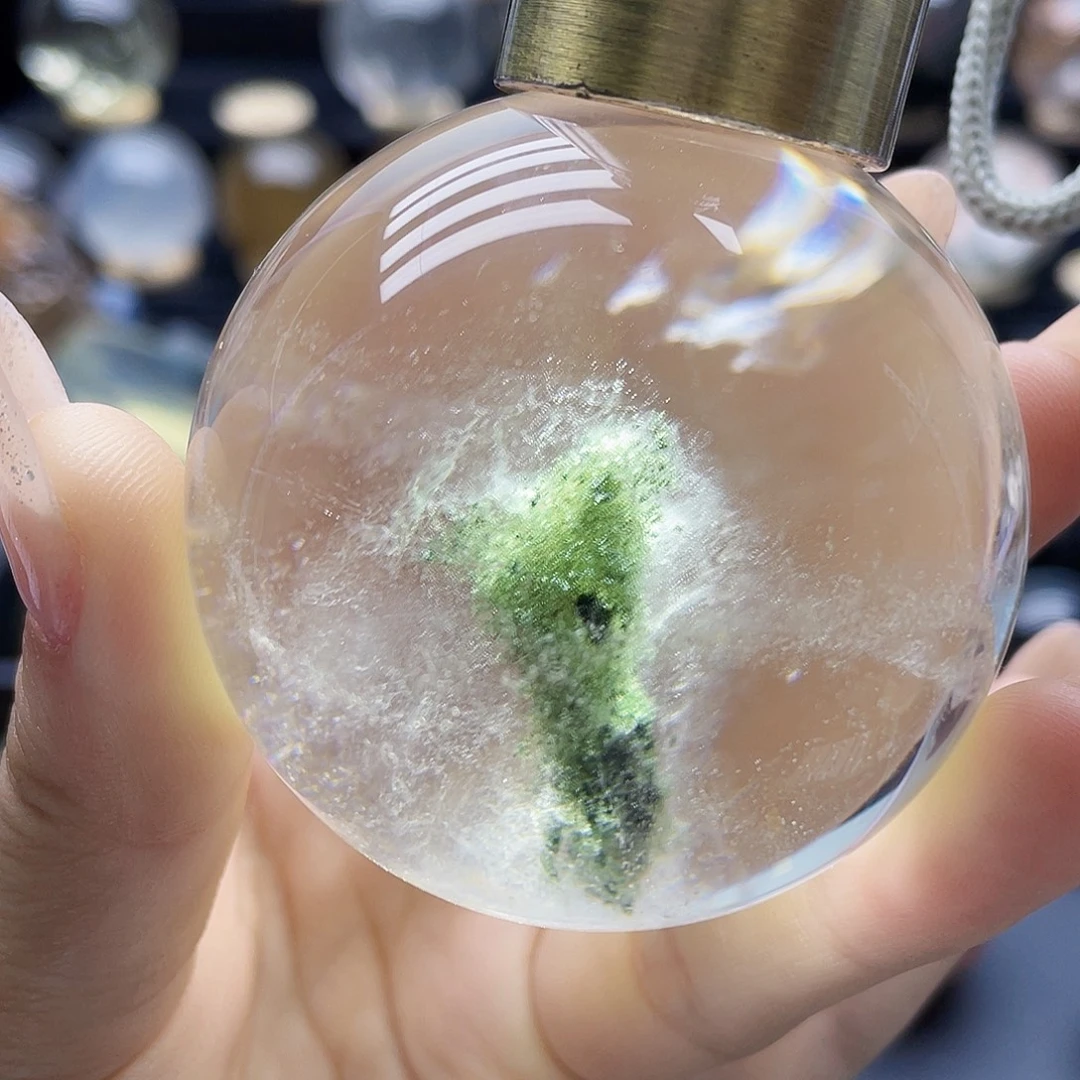 珠宝半成品水晶未镶嵌天然绿幽灵55.5mm