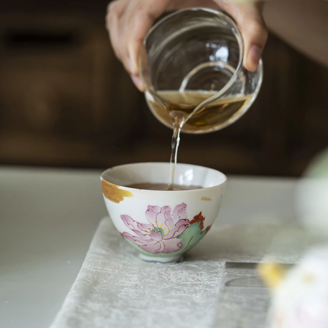 白志野手绘荷花鸡心杯家用精致陶瓷茶杯复古品茗杯功夫茶具单杯