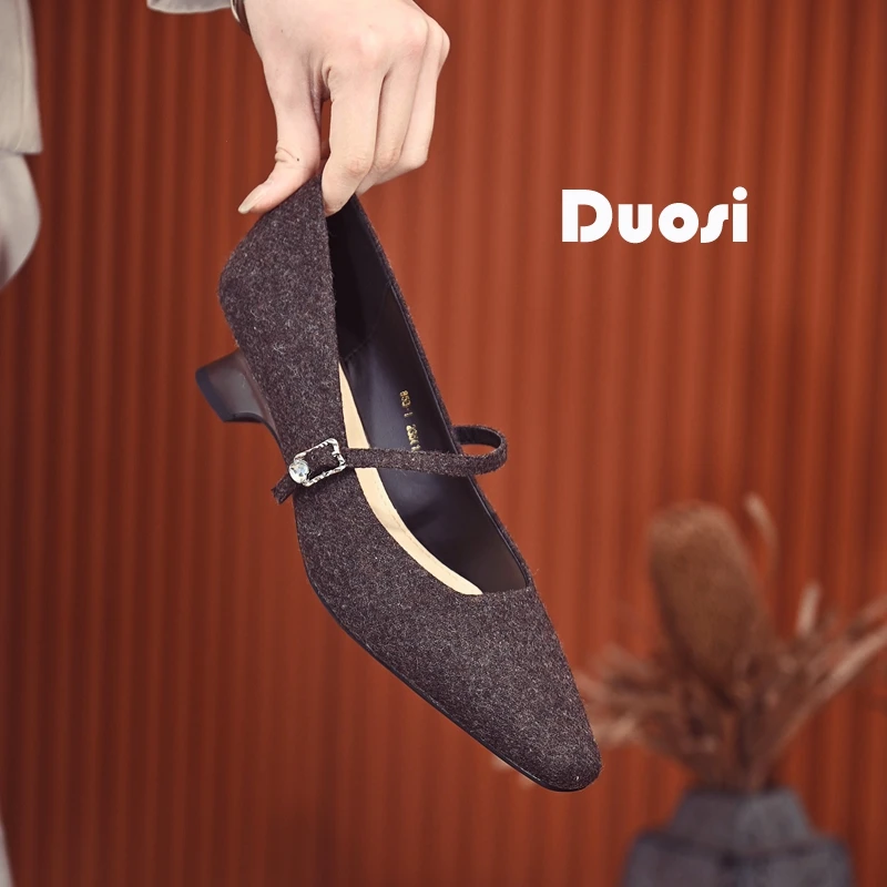【DUOSI】4.5cm一字扣宴会鞋女气质小高跟鞋方头玛丽珍单鞋853-1