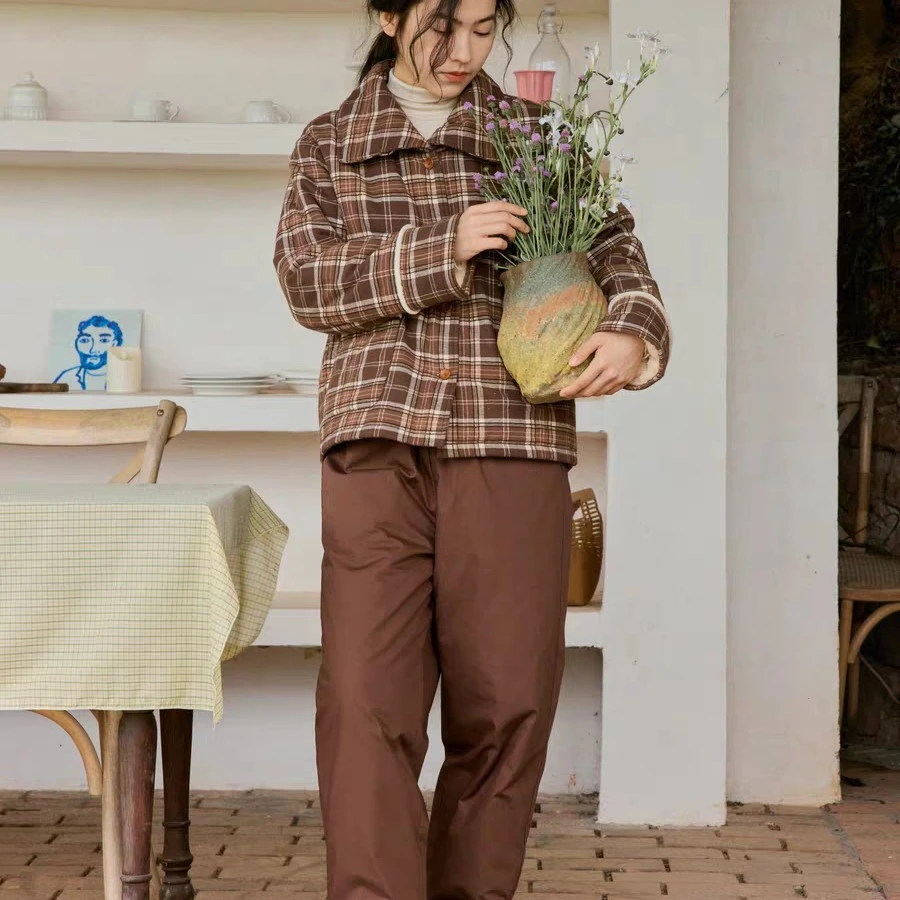 【海琴内衣专属】252-102朵朵可可睡衣女秋冬格子夹棉家居服套装