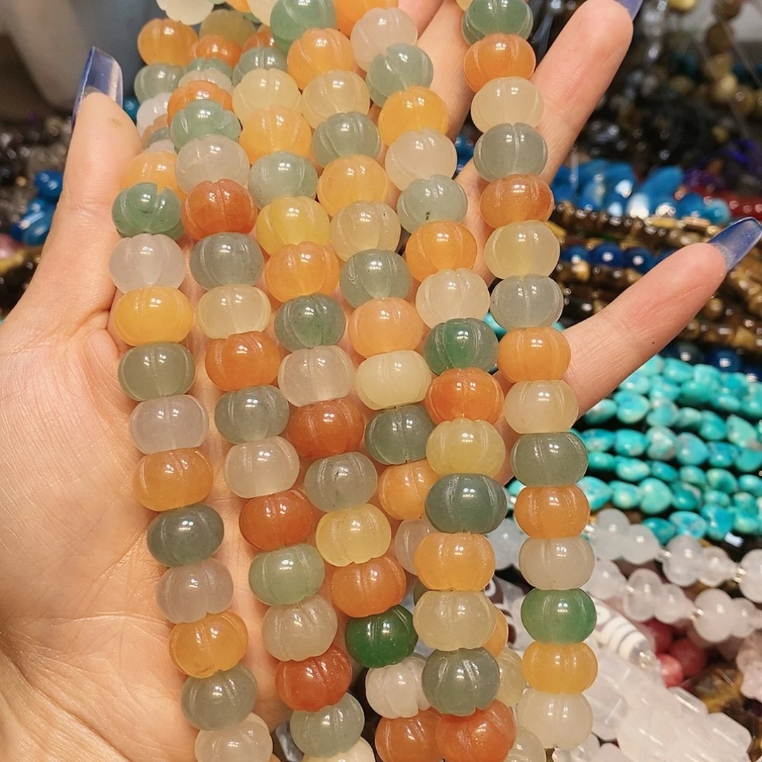 玛瑙/玉髓散珠天然金丝玉南瓜14mm一条
