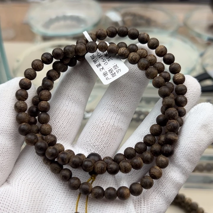 沉香手串文莱黑棋0.6*108沉水