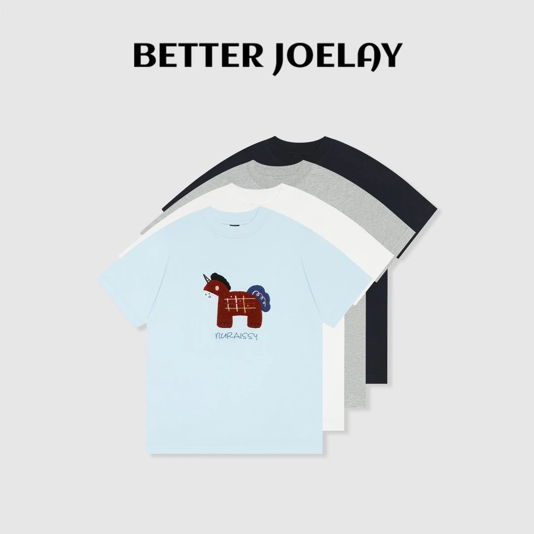 BETTER JOELAY-【风清小马】全棉时尚短袖小版T恤休闲简约KH3880