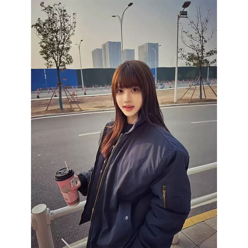 藏青色bomber外套男春秋短款cleanfit翻领美式复古飞行夹克棒球服
