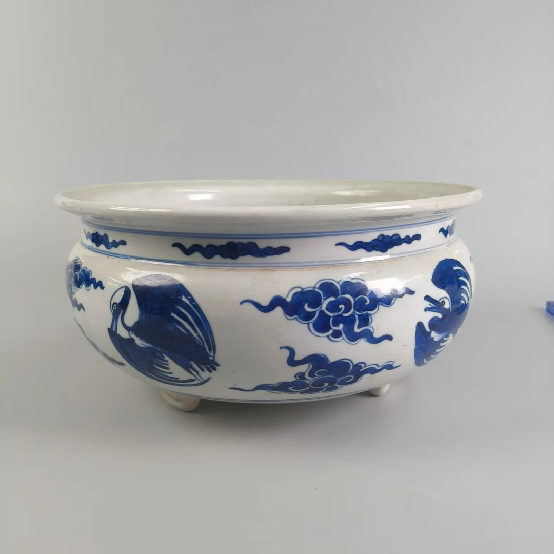 17 150 清康熙 青花祥云仙鹤琴炉-4080099