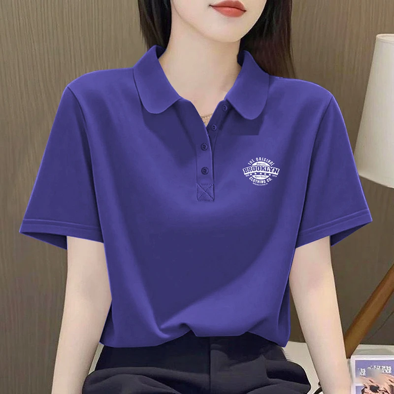 复古大码纯棉POLO衫夏季新款文艺休闲百搭洋气体恤上衣女宽松短袖