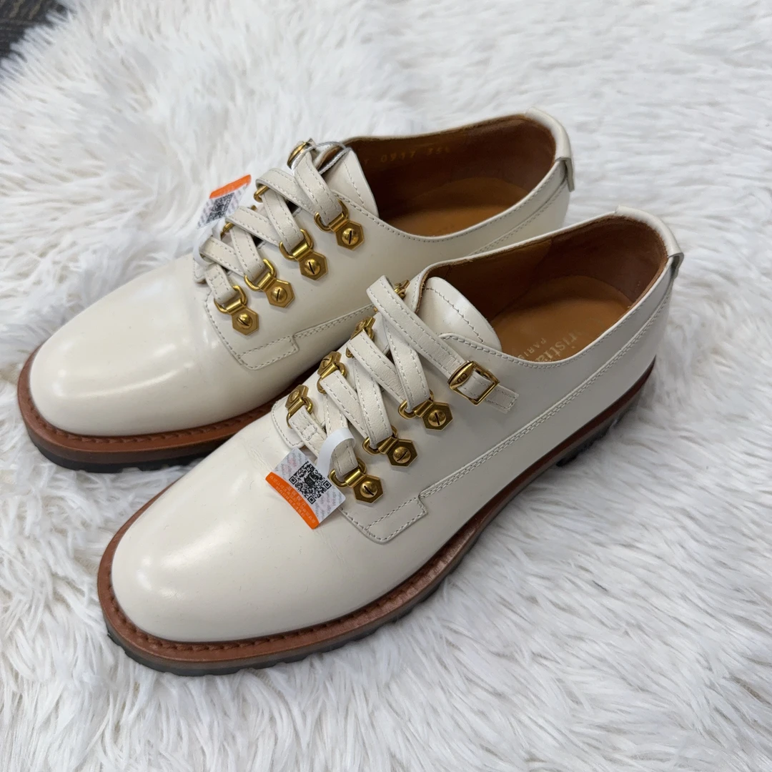 95新 GUCCI/古驰 麦殿/牛皮平底鞋米白色35.5码/250528LJXTX02