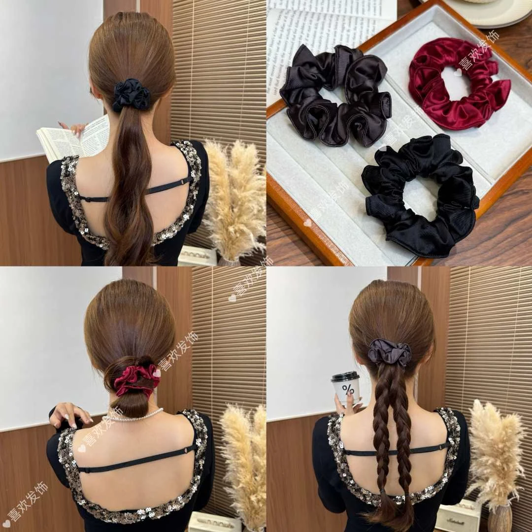 喜欢发饰 韩系高级感褶皱压边面膜花苞小肠发圈法式简约发绳