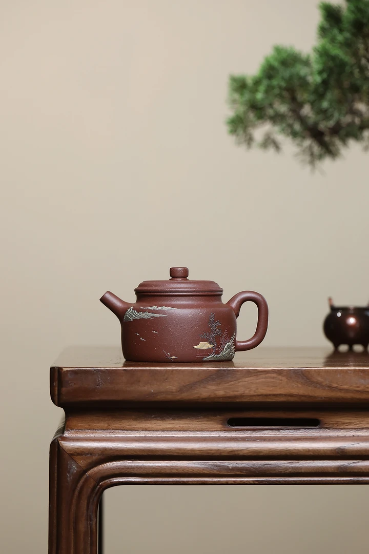 丹青禹器 原矿24目老清水 德中堆绘款 200c 茶具紫砂壶手制泡茶壶