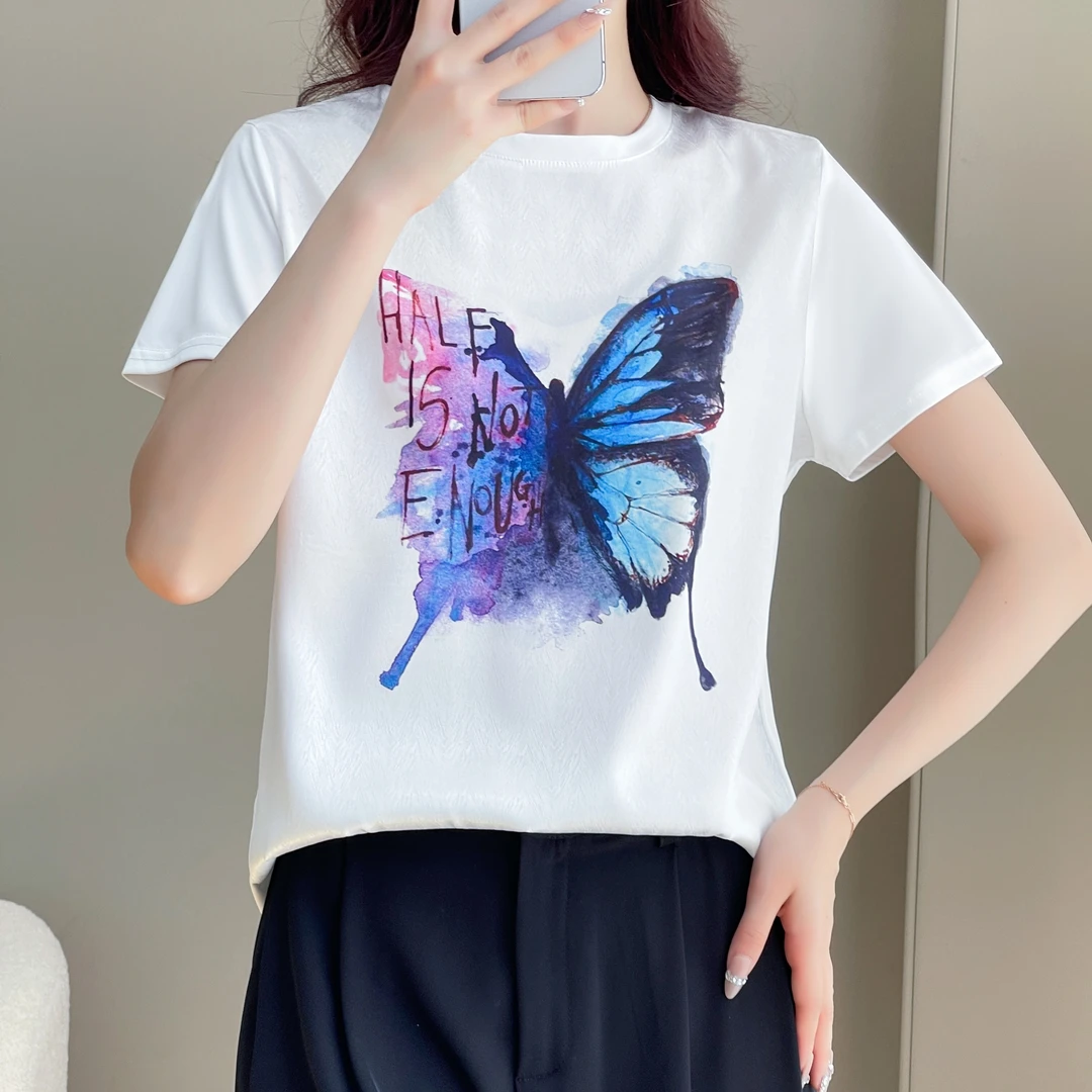夏季丝滑缎面冰凉感百搭时尚设计休闲女半袖T恤洋气AB面短袖1229