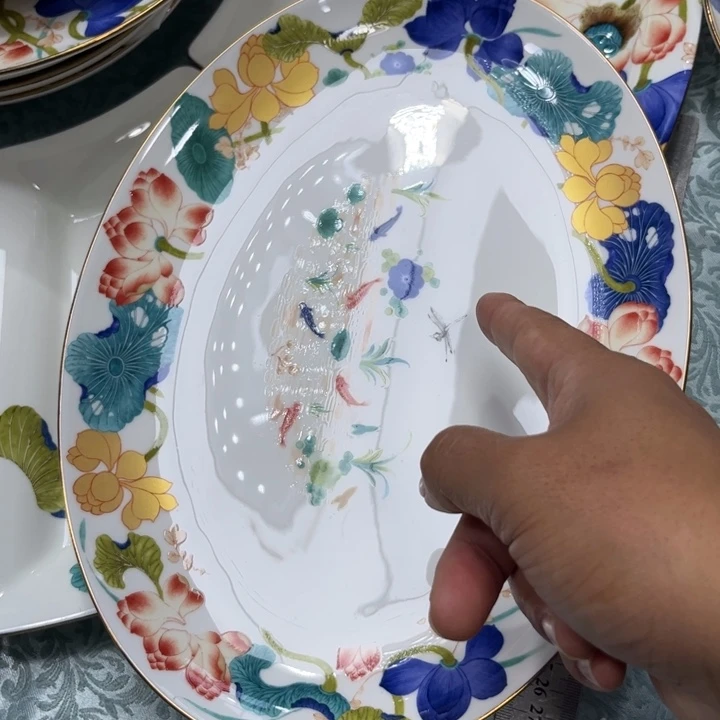 瓷片荷塘鱼盘一个哇塞