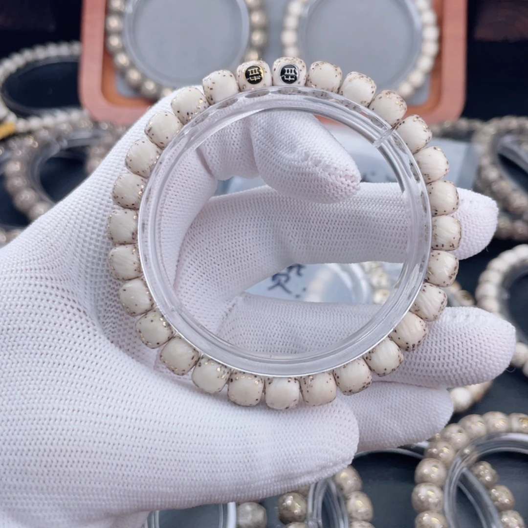 手串星月菩提石玉料骨瓷白半壁留白拉丝灰背单圈